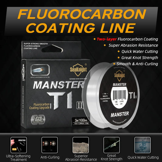 SeaKnight Brand MANSTER T1 II Series Two-layer Fluorocarbon Coating Fishing Line 100M 50M Fast Sinking Line Stronger 3-100LB