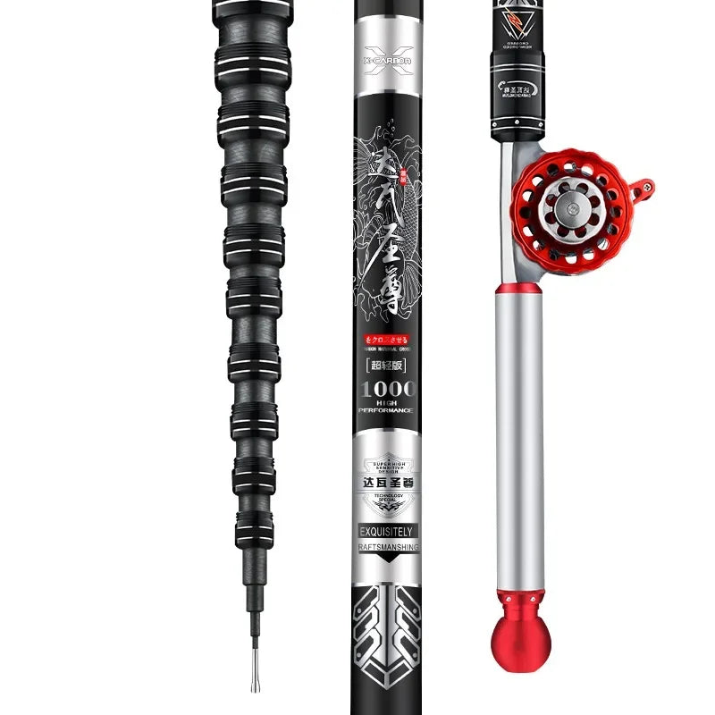 High Carbon Variable 4.5-10M Multi Positioning Hollow Fishing Rod and Reel Combo Set Ultralight Superhard Stream Hand Pole Set