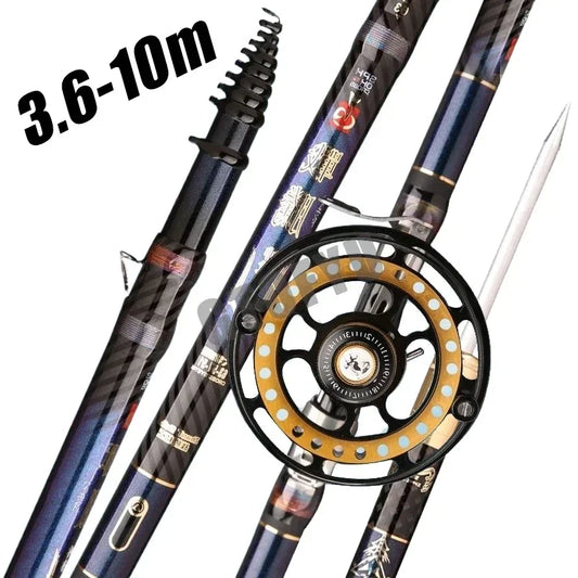 High Carbon Variable 4.5-10M Multi Positioning Hollow Fishing Rod and Reel Combo Set Ultralight Superhard Stream Hand Pole Set