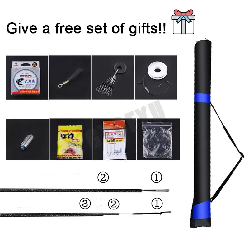 High Carbon Variable 4.5-10M Multi Positioning Hollow Fishing Rod and Reel Combo Set Ultralight Superhard Stream Hand Pole Set