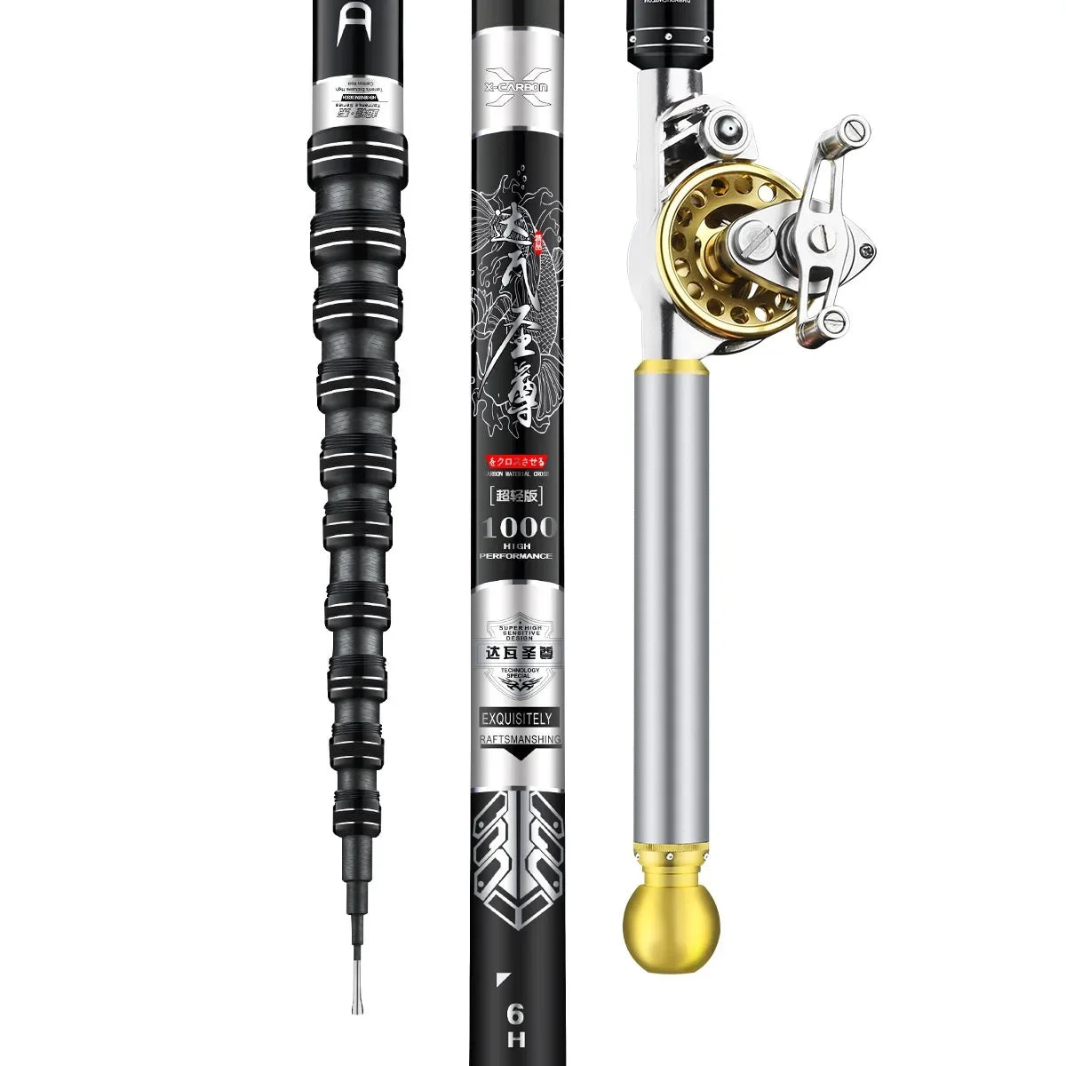 High Carbon Variable 4.5-10M Multi Positioning Hollow Fishing Rod and Reel Combo Set Ultralight Superhard Stream Hand Pole Set